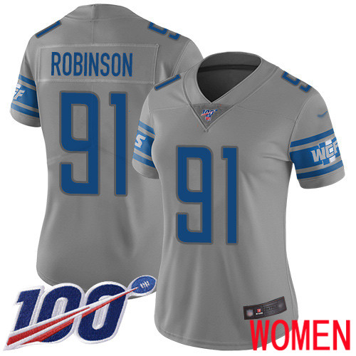 Detroit Lions Limited Gray Women Ahawn Robinson Jersey NFL Football #91 100th Season Inverted Legend->women nfl jersey->Women Jersey